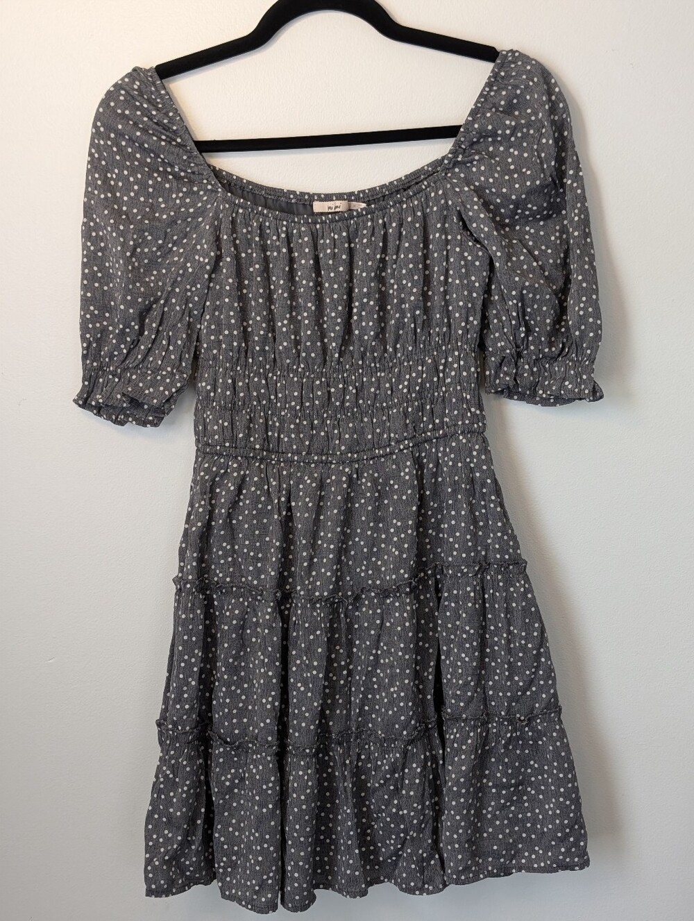 Francesca's Mi Ami Polka Dot Smocked Tiered Mini Dress Small